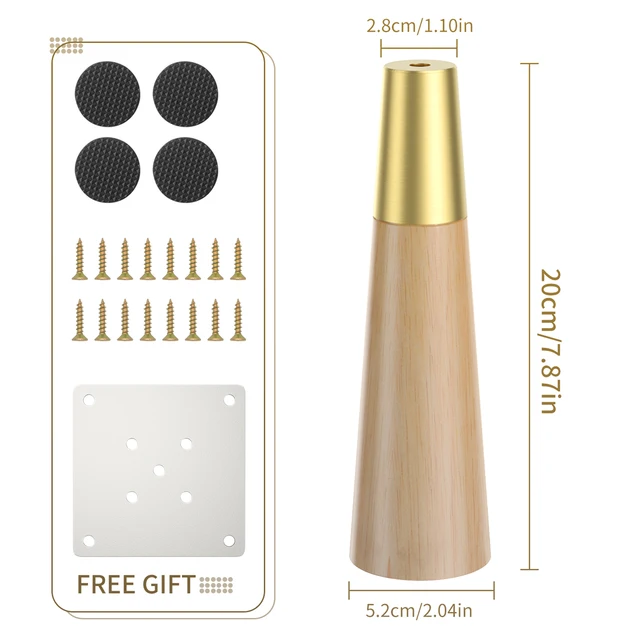 1Pcs 10-20cm Straight feet Solid Wood Furniture Legs,With Pure Copper Protective, For Cupboard Sofa legsTable Fittings Oak Feet straight 20cm