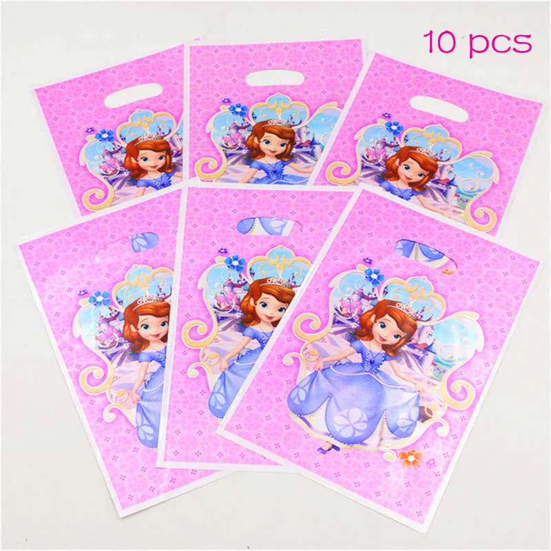 Gift Bags-10Pcs Дисней Принцесса София день рождения одноразовые украшения принадлежности тарелка салфетка рождественское событие чашка скатерть посуда наборы - Цвет: Gift Bags-10Pcs