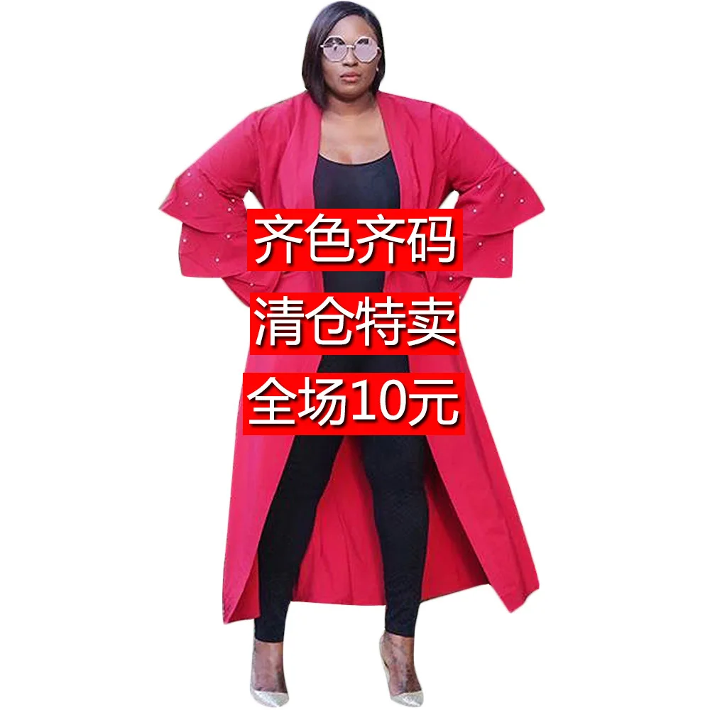 

S3463 Autumn And Winter New Style Long-Flounced Sleeves Fashion Europe And America Beads WOMEN'S Dress Loose-Fit Mantle Coat