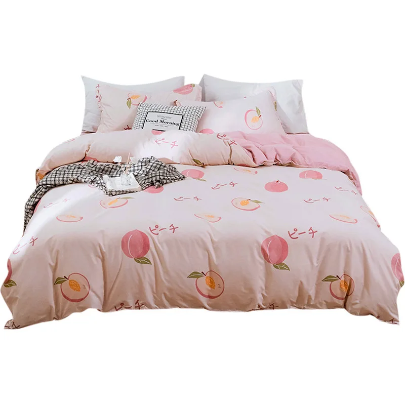Двуспальный комплект постельного белья розовый персиковый с пододеяльником для