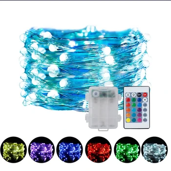 

5m 50LED Remote Control RGB Led String Light Battery Powered 4 Lines Copper Wire String Christmas Wedding Party Decor Night Lamp
