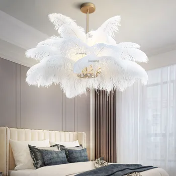 

Nordic Decor Pendant Lights Natural Ostrich Feather LOFT LED Pendant Lamp Bedroom Living Room Indoor Lighting Home Hanging Lamp