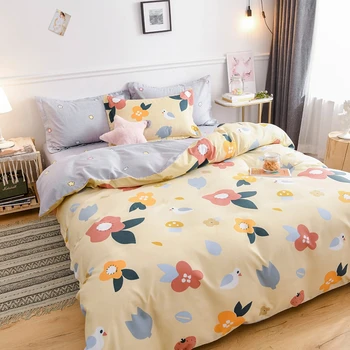 

Yellow flowers Bedding Set Luxury Flowers Duvet Cover Set Lucky Clovers and Plaid Reversible Bed Linen Luxury Home Textile