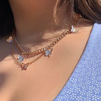

Women Choker Necklace 2020 Fashion Vintage Multilayer Butterfly Necklaces & Pendants Gold Collier Femme Beach Jewelry