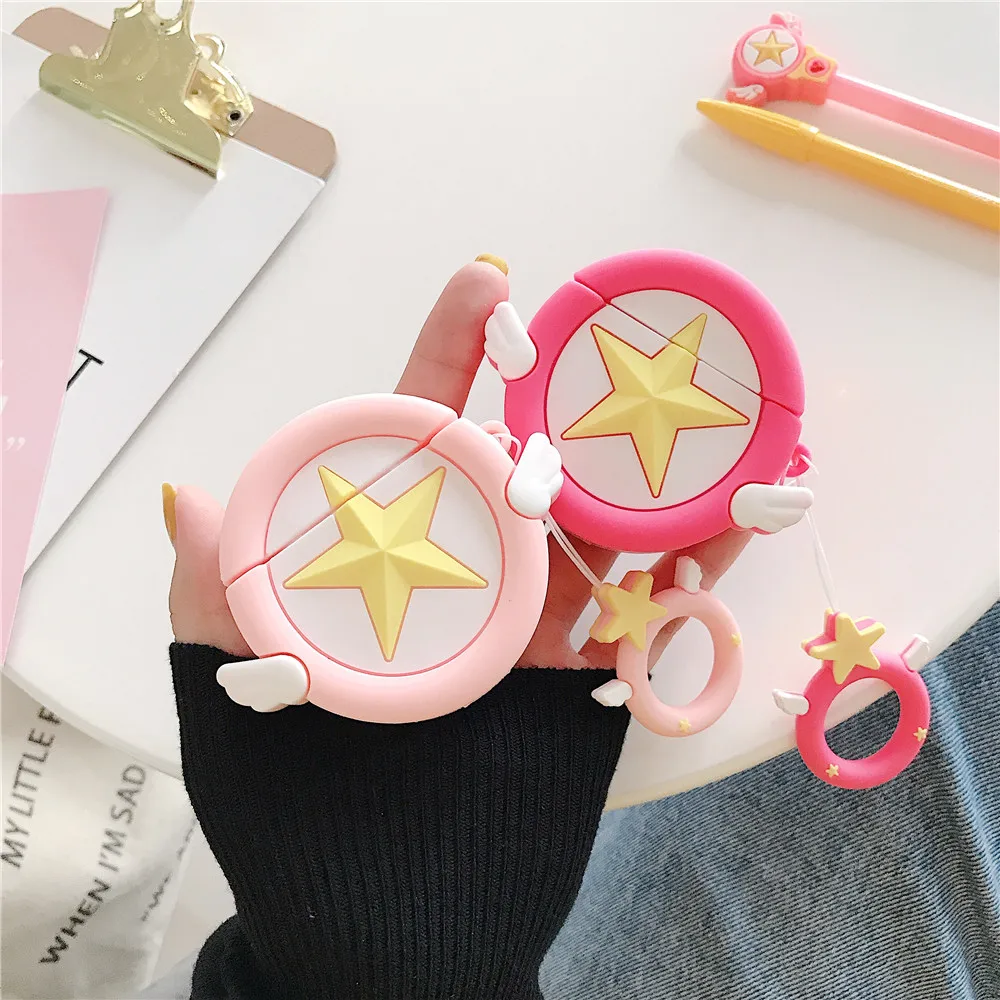 Card Captor Sakura Magic Wand Star Silicone Case For Airpods Apple Finger Strap Lanyard Earphone Protective Bag Box Shockproof