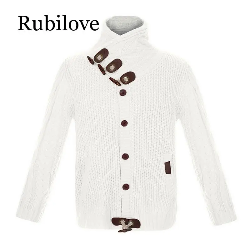 Rubilove, кардиган, свитер, пальто, мужские осенние модные однотонные свитера, повседневный теплый вязаный джемпер, мужской свитер, пальто размера плюс 3XL