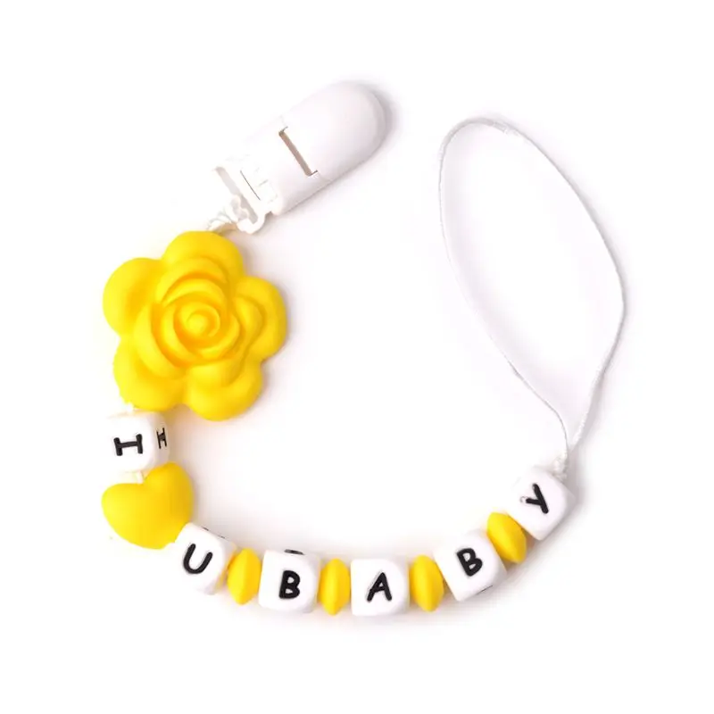 Цепочка для детской соски комфорт аппетитные Товары для новорожденных Силиконовые зажимы для сосков Прорезыватель анти-цепи против падения - Цвет: Цвет: желтый