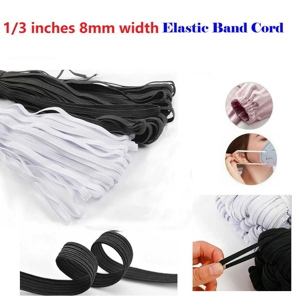 1 Roll 8mm Elastic Straps Sewing Band Dress Sport Pants Making Black/White