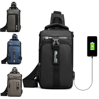 

Men's Waterproof USB Nylon Crossbody Bag Anti-Theft Shoulder Sling Bag Multifunction Short Travel Messenger Chest Pack For Male