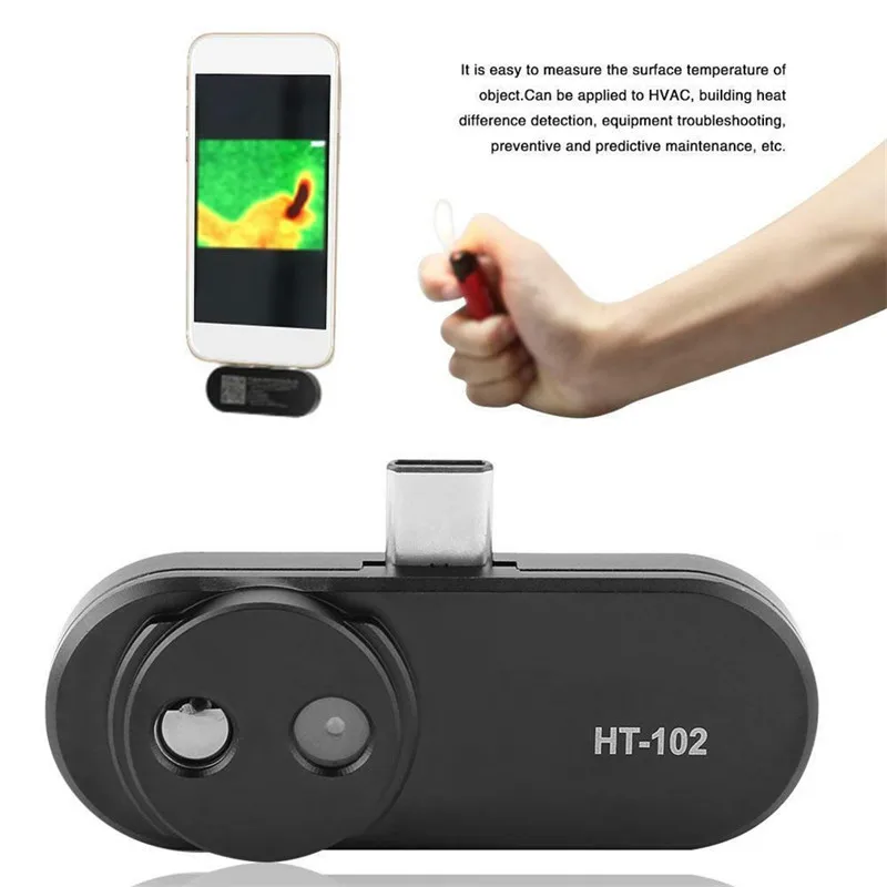 

HT-102 Thermometer Multifunction Meter Handheld Detection Mobile Phone Infrared Black High Thermal Imager for Android