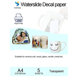 (5sheets/lot) A4 Size Inkjet Water Slide Decal Paper Transparent/Clear Color Waterslide Decal Paper Need Spray Sample for test