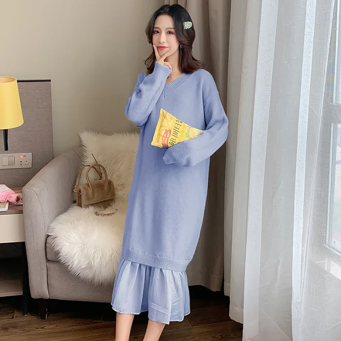 

Maternity Dress Autumn And Winter Fashion 2019 New Style Cashmere Wool Long Sweater Dress Loose-Fit Joint Pregnant Women Jersey