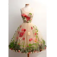 Красивое вечернее платье из тюля с объемным цветком розы и листьями, коктейльное платье цвета шампанского длиной до колена, платья для выпускного вечера, Vestido De Formatura