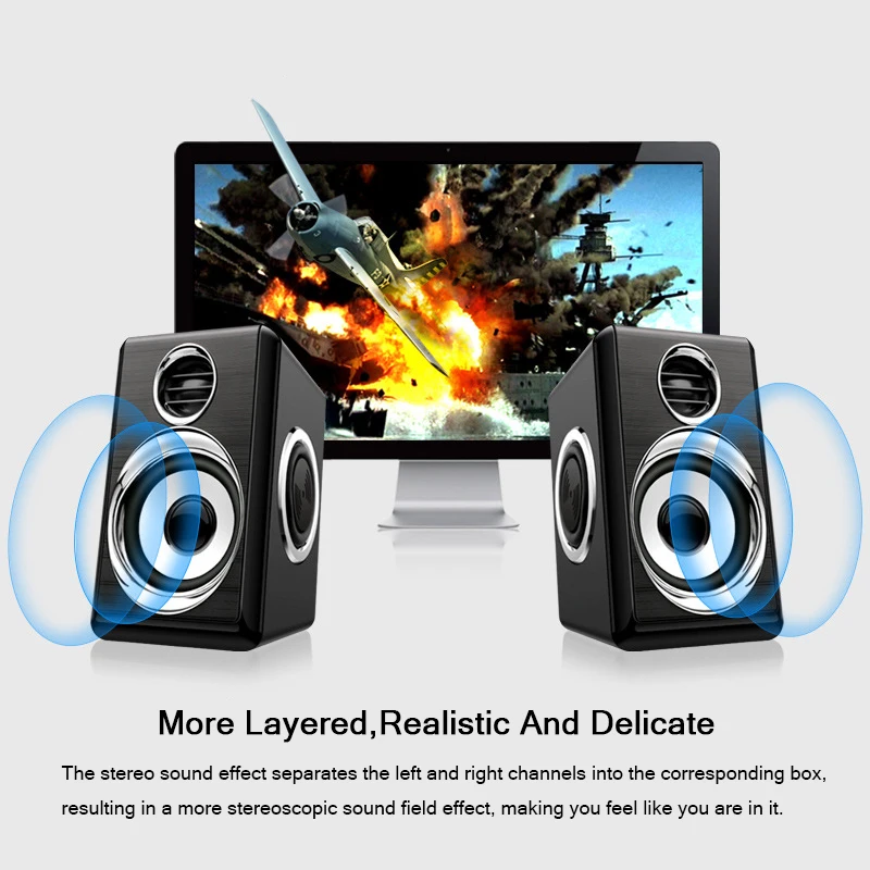 Koop 1 paar USB + AUX Bedrade Computer Speakers Bass Versterking 4 Diafragma voor Laptop Desktop Telefoon 8W High Power luidspreker