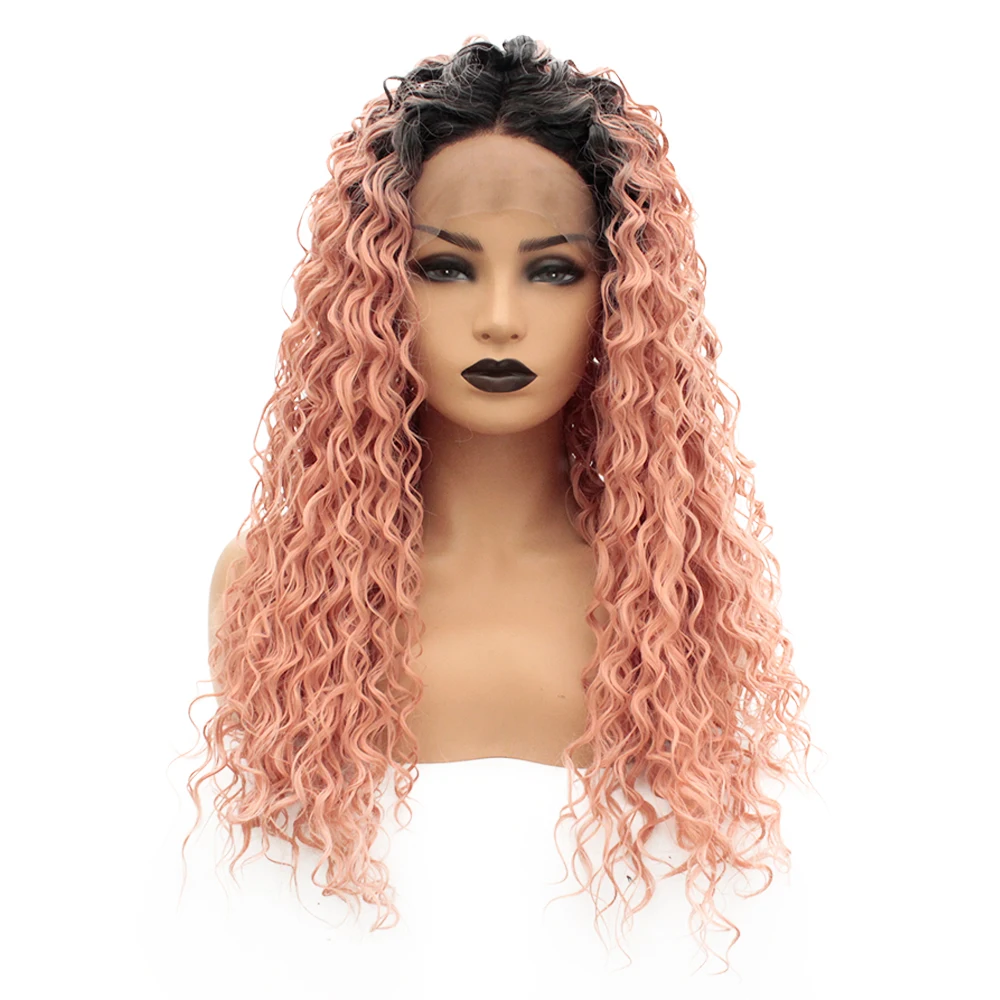 V'NICE Ombre розовый синтетический парик на кружеве для черных женщин термостойкие красные вьющиеся парики Длинные Серые волокна волос - Цвет: Ombre Rose Pink