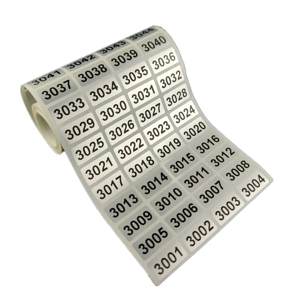 1000 Consecutive Number Inventory Label Stickers Black Printing Waterproof From 001 to 10000 Choose