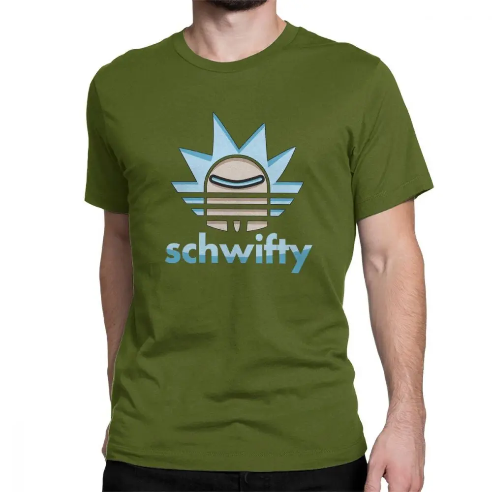 Мужские футболки Рик и Морти Schwifty, повседневные топы с круглым вырезом и короткими рукавами, футболки из чистого хлопка, футболки больших размеров - Цвет: Army Green