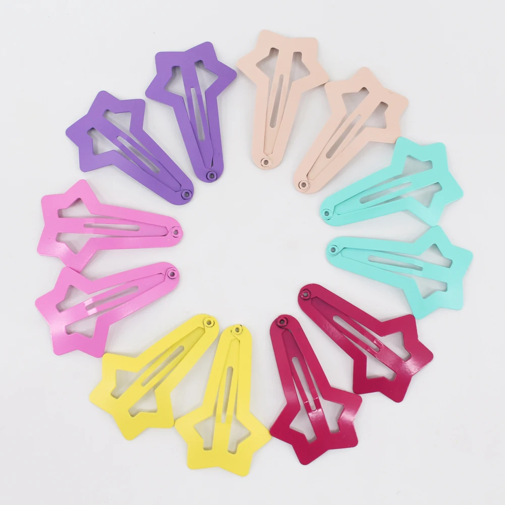 

12pcs Cute Color Star Hairpin Snap Hair Clip for Baby Girls Children Kids Hair Pins Women Hair Accessories Metal Barrette 4cm