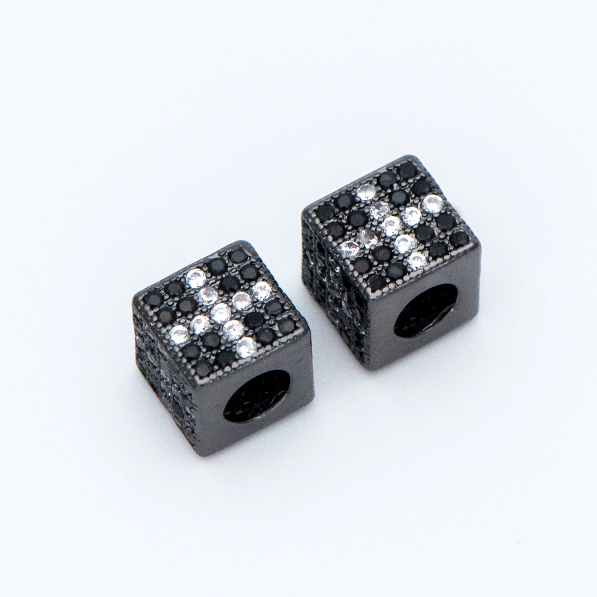 4pcs CZ Pave Black Cube Spacers 7mm Gun Metal plated Brass Large Hole Square Beads Diy Jewelry Findings Accessories (GB-797-3) | Украшения