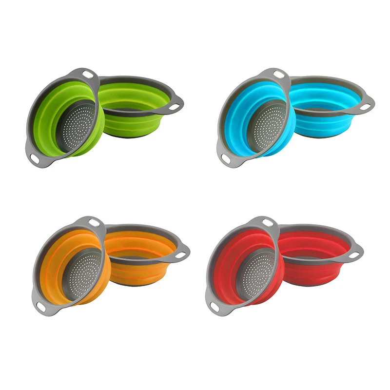 Модный 2 шт./компл. складной силиконовый дуршлаг корзина для мытья овощей и