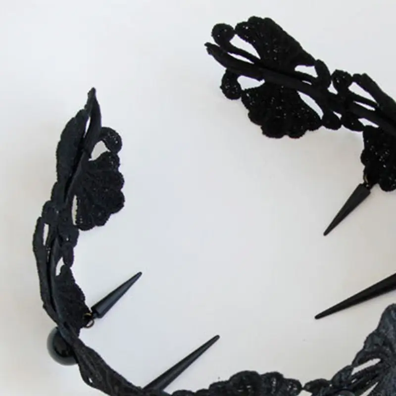 Женский черный кружевной ободок искусственный жемчуг Сплав Подвеска пластиковые заклепки обруч для волос