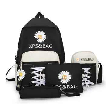 

4Pcs/set Flower Printing Canvas School Bag For Teenagers Girls Student High Quality Women School Backpacks Female Book Bags