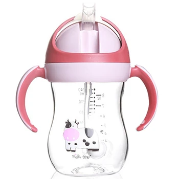 

350Ml Baby Water Bottle Sippy Cup Soft Spout Cup Gravity Ball V-Type Straw Anti Design for Baby-Pink