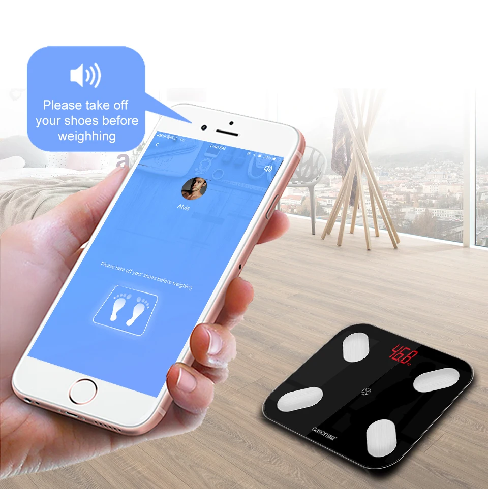 GH умный электронный светодиодный цифровой весы для ванной комнаты Bluetooth приложение Android или IOS