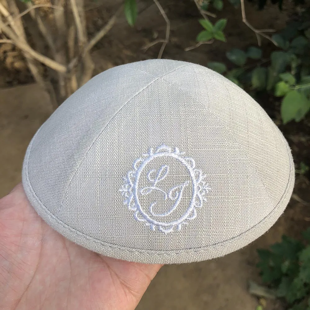 BEIGE GREY KIPPAHS, LINEN KIPOT, KIPPOT FOR WeddingIslamic Clothing