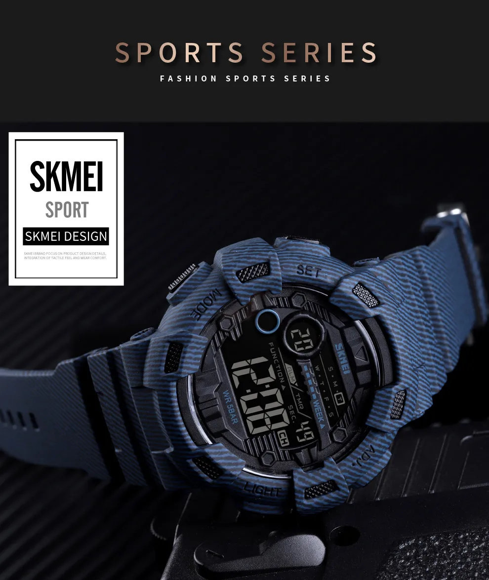 SKMEI 1472 Men Alarm Clock Fashion Sport Watch Cowboy Waterproof Week Display Men Watches Denim Digital Watch relogio masculino