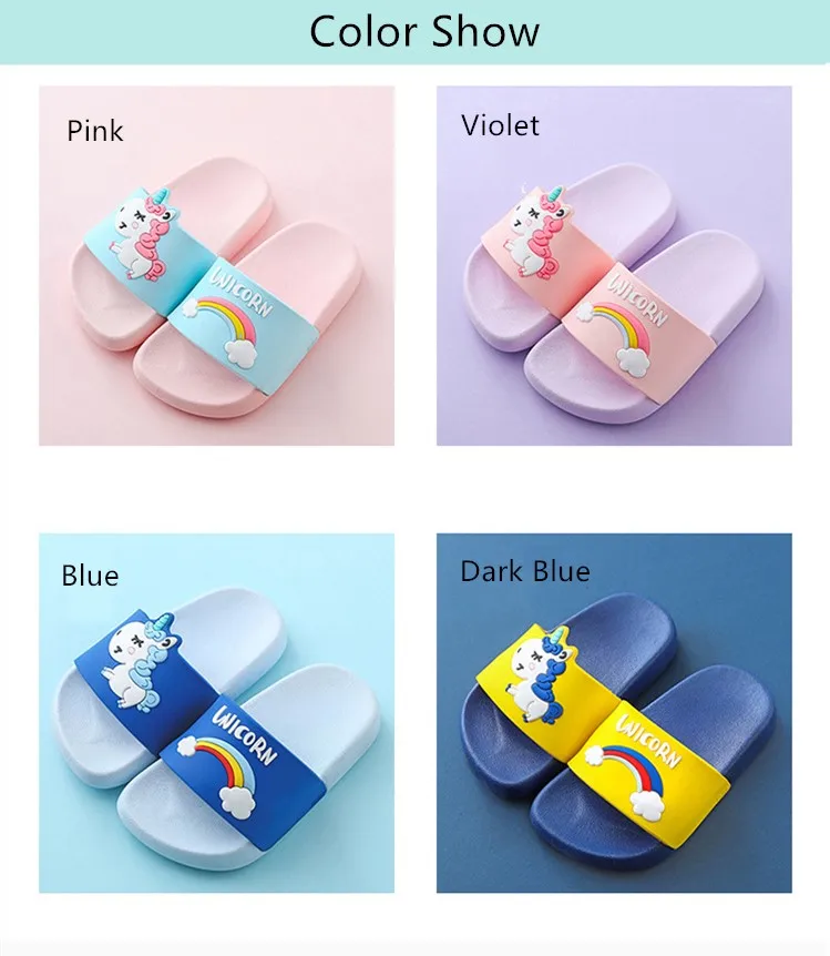 HIPAC Rainbow Unicorn Slippers For Kids New Summer Boy Girl Beach Shoes Baby Toddler Soft Indoor Bathroom Slippers Flip Flops