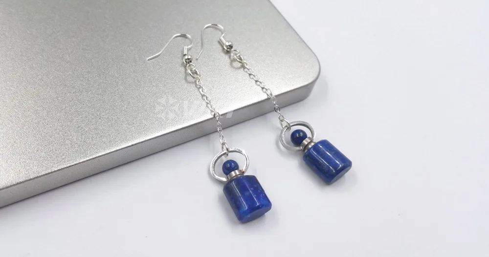WT-E582 New! Perfume Bottle Earring Natural Stone Earring Yellow/Smokey Quartz Lapis With Silver Electroplated Long Earring