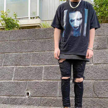 

1:1 high quality Marilyn Manson T-shirt Men Women Top Tees Loose Vintage Big Tag Marilyn Manson T Shirt