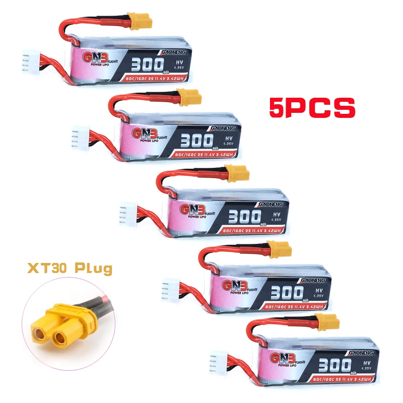 2/5 шт высокая скорость Gaoneng GNB 11,4 V 300mAh 3S 80C Lipo батарея XT30 разъем для URUAV UR85/UR85HD Mobula7 HD Sailfly-X RC Дрон часть - Цвет: 5PCS