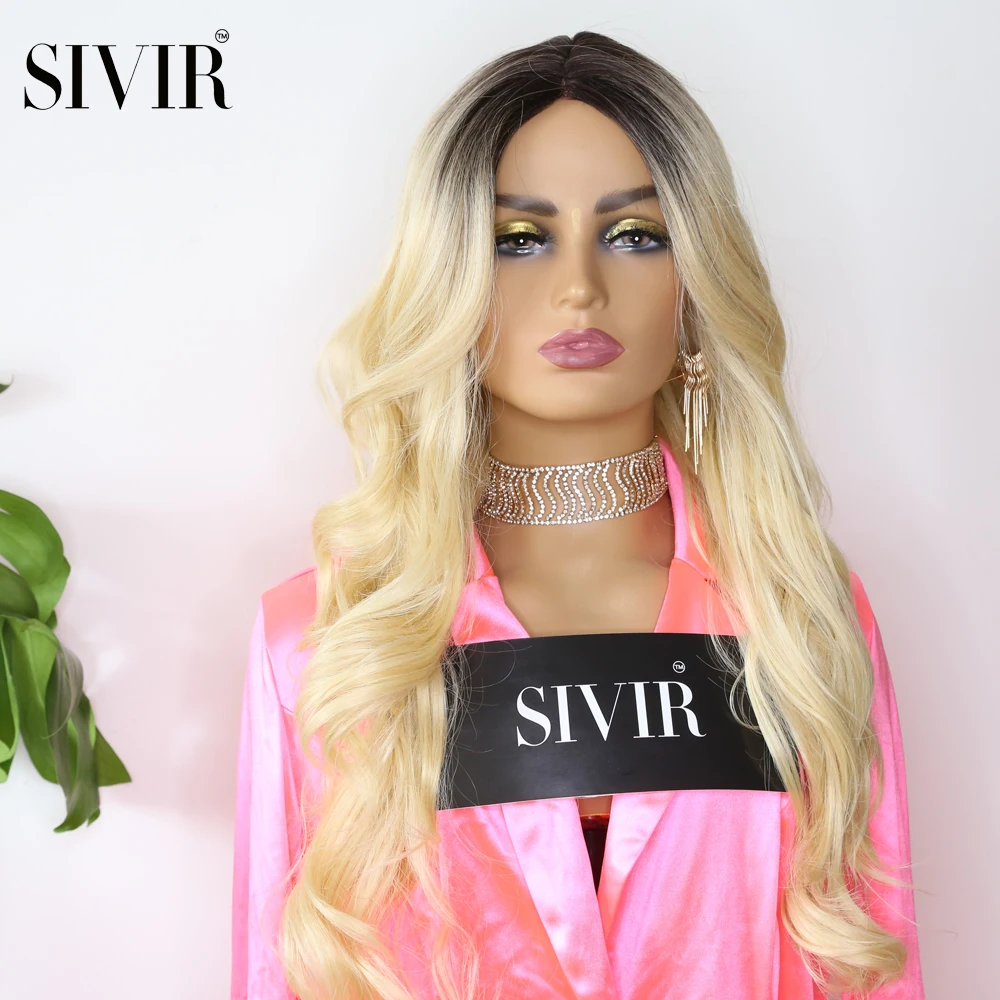 

Synthetic Hair Wig Long curly hair 613# Ombre Brown Blonde Color Lace Part Wigs For Women Long Straight Middle/Side Part Wig