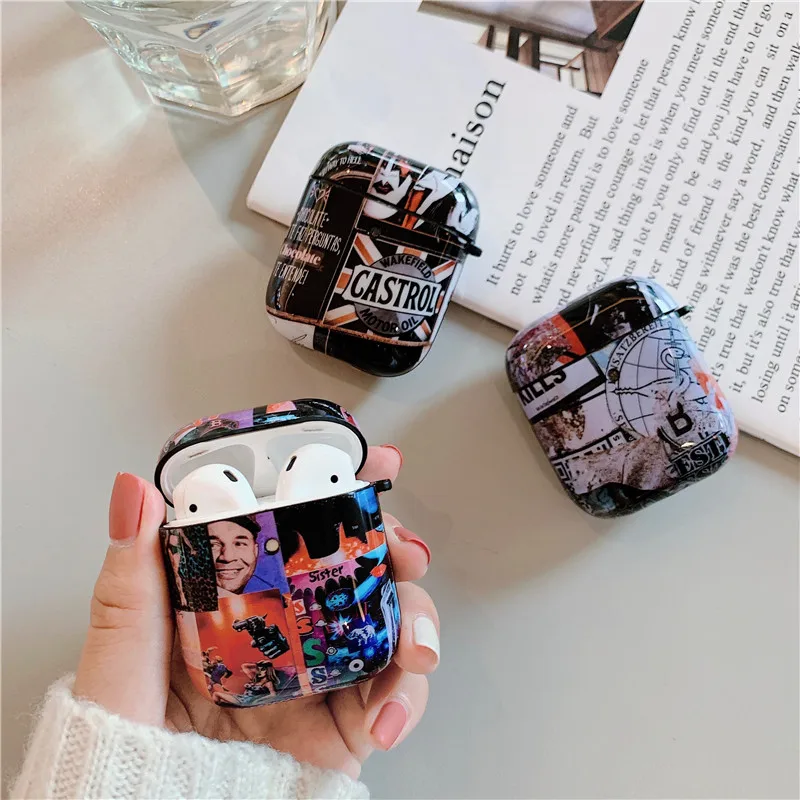 Модный чехол в стиле ретро с граффити для Airpods, чехол, милый мультяшный силиконовый Bluetooth чехол для наушников Air pods 2, чехол