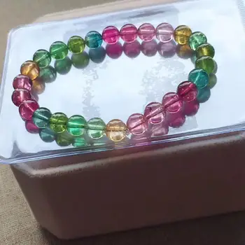 

7.2mm Natural Macaroon Tourmaline Quartz Clear Round Beads Bracelet From Brazil Women Crystal Jewelry Certificate AAAAAA