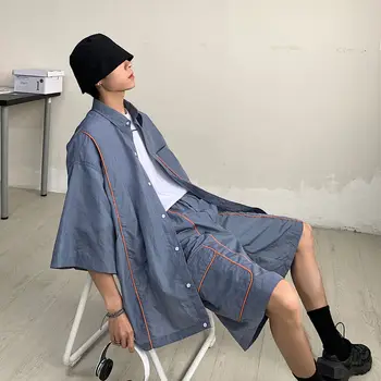 

2020 Summer New Youth Popular Contrast Color Thin Short-sleeved Shirt Fashion Casual Loose Shorts Men's Suit Gray / Black / Blue
