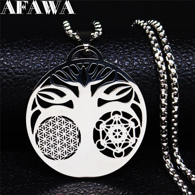 Collar de amuleto budista Yoga, flor de la vida, Medalla espiritual acero inoxidable, joyería de collar de árbol de la flor de vie N3091| Collares colgantes| AliExpress