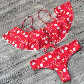 

Sexy Bandeau Bikini Women Swimsuit Push Up Ruffle Off Shoulder New Swimwear Thong Brazilian Bikini Set Bathing Suit New