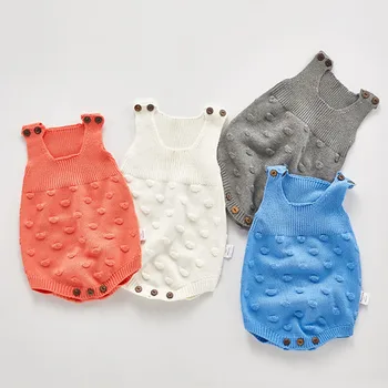 

Infant Baby Girl Bodysuits Knitted Conjoined Garments Female Babies Button Happy Clothes Baby Fur Ball Vest Climbing Suit