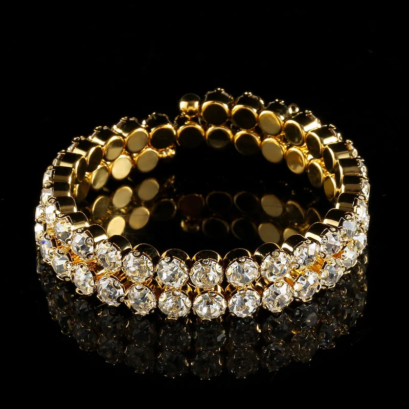 TDQUEEN браслеты, Большой Хрустальный Браслет, посеребренный женский браслет, свадебные ювелирные изделия, Роскошные браслеты - Окраска металла: Золотой цвет