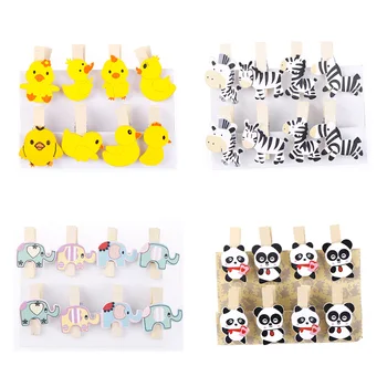 

8Pcs/lot DIY Clothes Paper Peg Stationery Wooden Photo Clip Cute Zebra Duck Panda Elephant Clothespin Craft Clips
