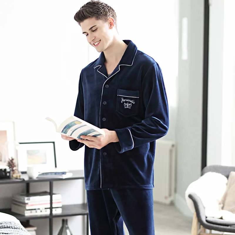 Men Pajamas Set Winter Luxury Thicken Flannel Soft Sleepwear 2 Pcs/Set Tops + Warm Pants Pyjama Set Plus Size Thermal Homewear Men Pajamas Set Winter Luxury Thicken Flannel Soft Sleepwear 2 Pcs/Set Tops + Warm Pants Pyjama Set Plus Size Thermal Homewear
