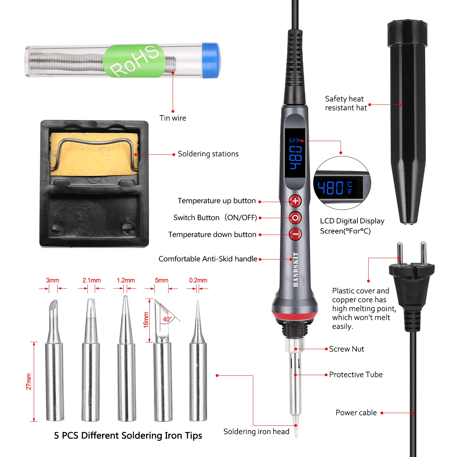 HANDSKIT 90W LED Digital Soldering Iron Adjustable Temperature Electric Soldering Iron 4 Wire Core Welding Tools Electric Tools lincoln electric ac 225 arc welder