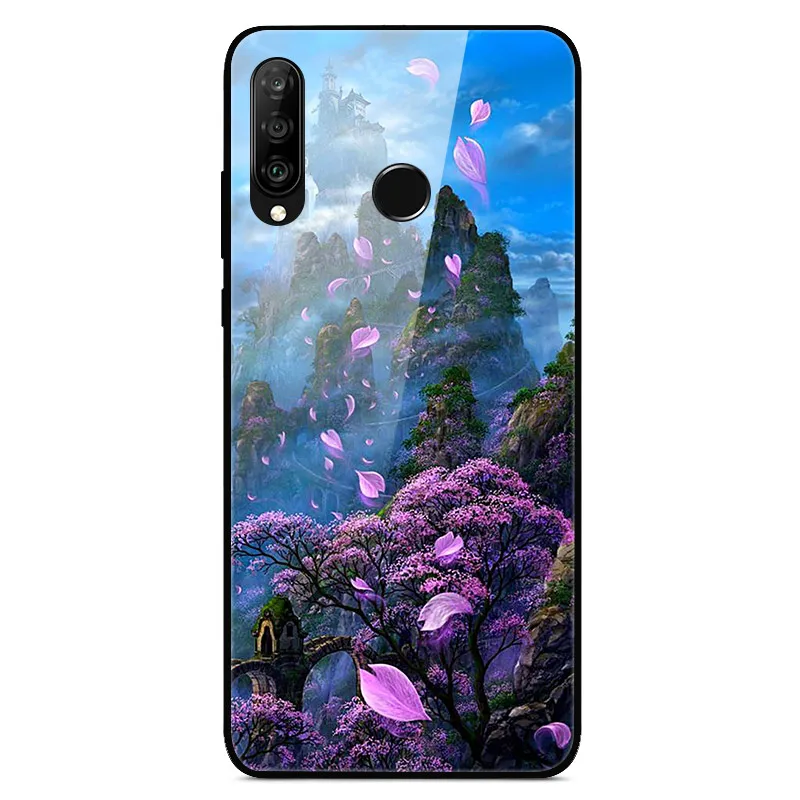 For Huawei P30 Lite Case Tempered Glass Printed Back Cover Hard Case For Huawei P30 Lite Phone fundas P40 Pro P30Lite Coque
