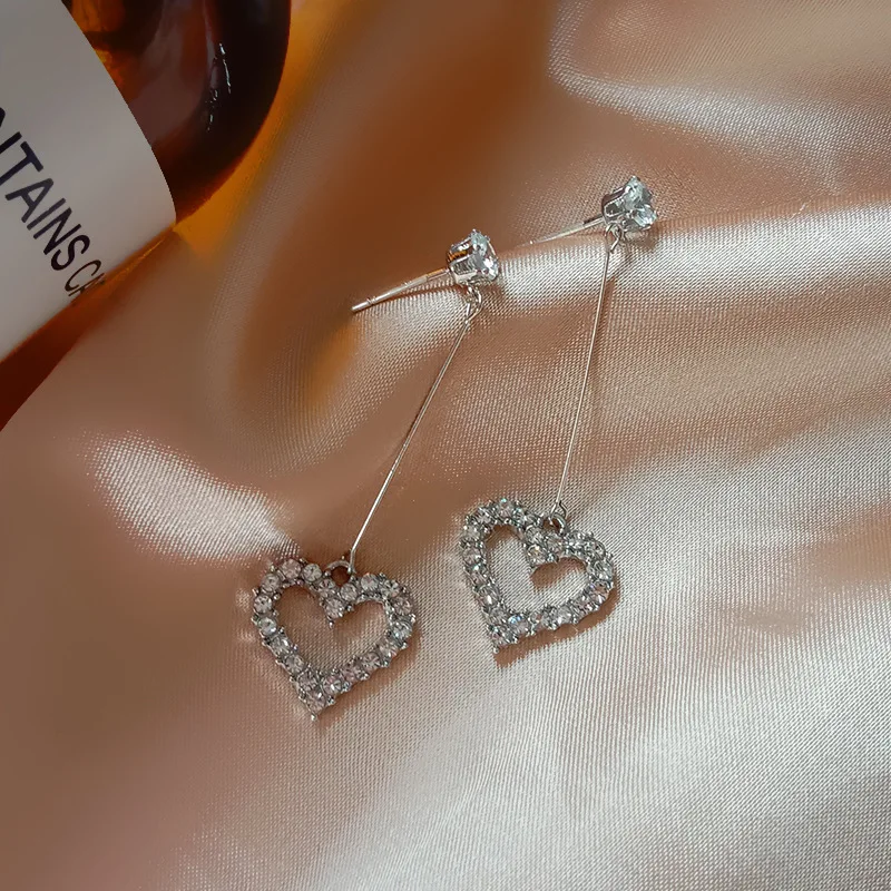 

2020 Korean Long Dangle Drop Earrings Women Wholesale Sweet Rhinestone Crystal Heart Dangling Female Fashion Jewelry Party