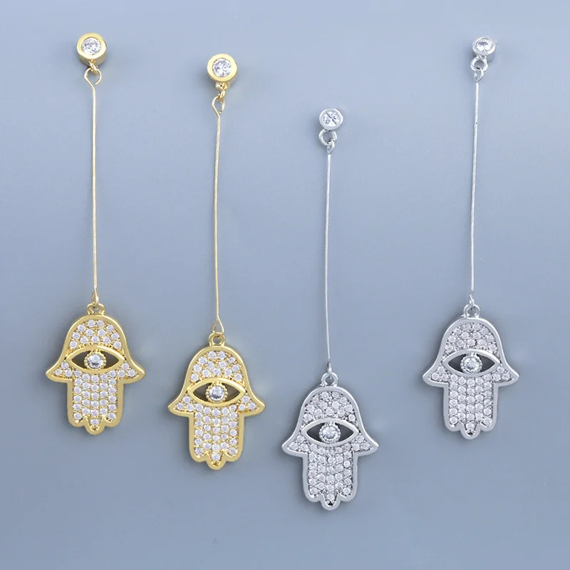 Длинные серьги для женщин сглаза Хамса висячие рука Фатимы кубического циркония