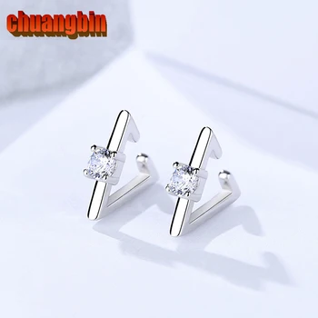 

s925 sterling silver zircon female ears No pierced Fashion Triangle earrings clip simple Small and cute geometry jewelry