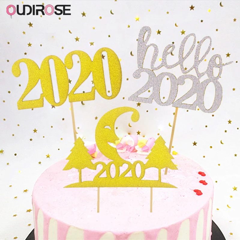 

Hello 2020 New Year Cupcake Topper Moon Snowflake Birthday Cake Toppers Dessert Table Cakes Decoration Christmas Party Supplies